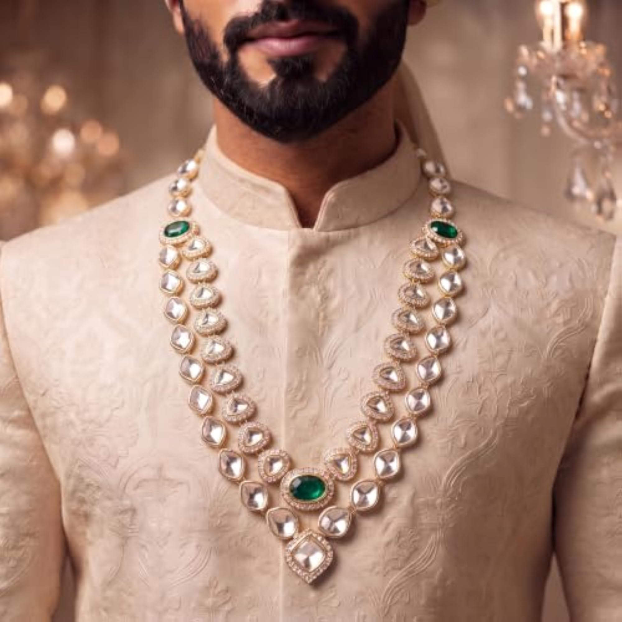 Men's Kundan Necklace for Groom, Traditional Wedding